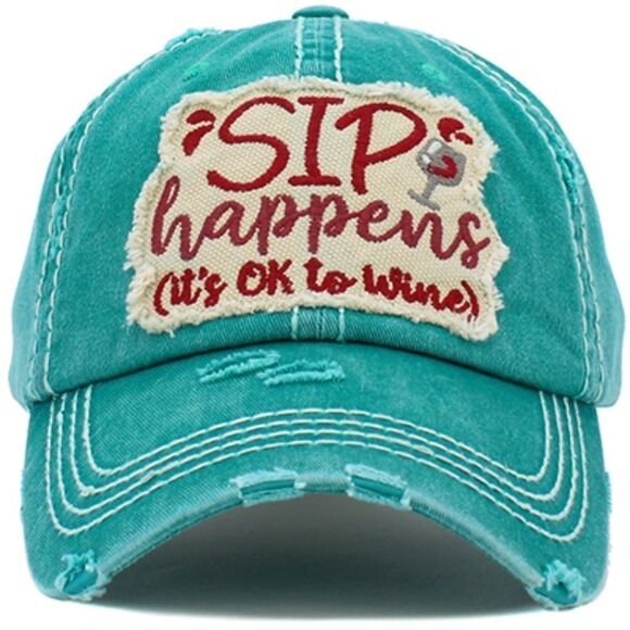2/$30 Ladies Teal SIP Happens Baseball Cap - Picture 1 of 4